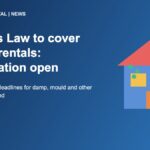 Illustration of a rented house with damp and mould and a clock, for Awaab's Law private rented sector consultation news