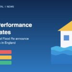 Illustration of a house with rising flood water beside a Flood Performance Rating showing exposure, characteristics and resistance