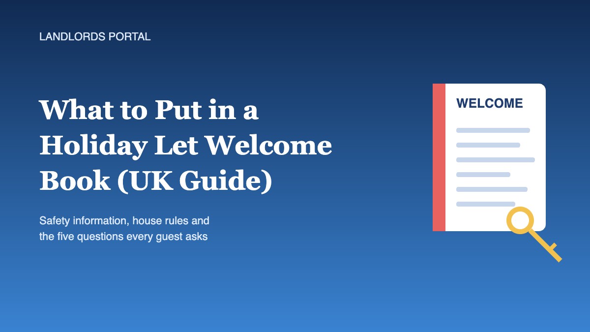 Holiday let welcome book guide for UK hosts, with a welcome booklet and key illustration